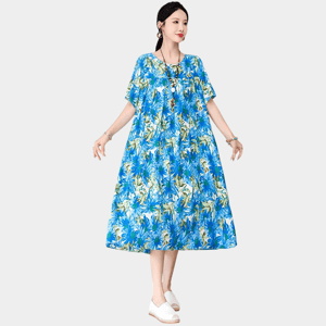 Elegant Summer Loose Dress with Pockets for Casual Outings Fanmuer - Women's Plus Size Dresses