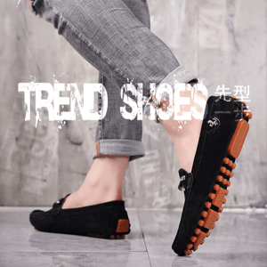 Men’s Breathable Split Leather Loafers with Lace-Up Design