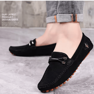 Men’s Breathable Split Leather Loafers with Lace-Up Design