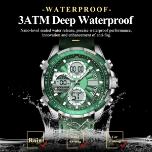 POEDAGAR Modern Dual Display Men’s Watch with LED Light and Multi-Function Design