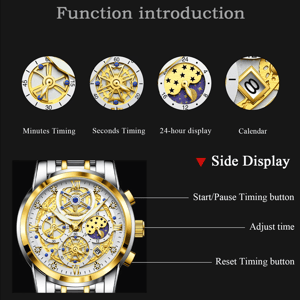 POEDAGAR Luxury Chronograph Watch for Men Waterproof Stainless Steel