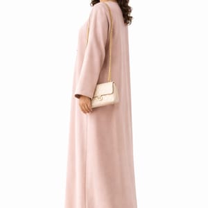 Premium Bella Linen Blend Abaya I Elegant Front Button Design I Pink Color Msquare Fashion - Women's Abayas 1