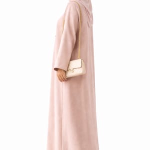 Premium Bella Linen Blend Abaya I Elegant Front Button Design I Pink Color Msquare Fashion - Women's Abayas 2