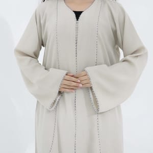Melange Fabric Beige Kids Abaya with Lace On Front & Cuffs Msquare Fashion - Kids's Abayas 2