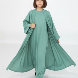 Green Premium 3-Piece Kids Abaya Set - Lightweight Harir Maqsood Modest Wear for Girls Msquare Fashion - Kids's Abayas 1