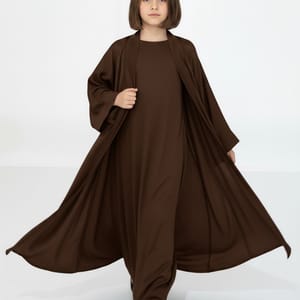 Brown Premium 3-Piece Kids Abaya Set - Lightweight Harir Maqsood Modest Wear for Girls Msquare Fashion - Kids's Abayas 2