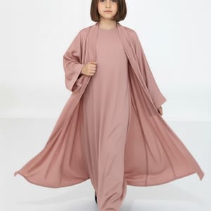 Pink Premium 3-Piece Kids Abaya Set - Lightweight Harir Maqsood Modest Wear for Girls Msquare Fashion - Kids's Abayas 2