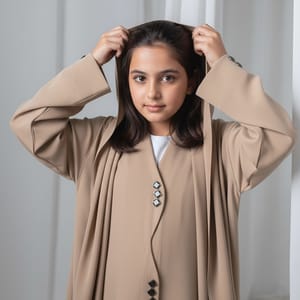Kids Abaya With Sheila I Elegant Beige Barbie Crepe Modest Wear for Girls Msquare Fashion - Kids's Abayas 1
