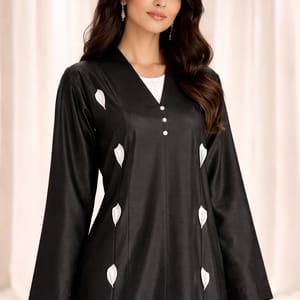 Victoria Satin Petal Detail Abaya I Classic Black Msquare Fashion - Women's Abayas 2