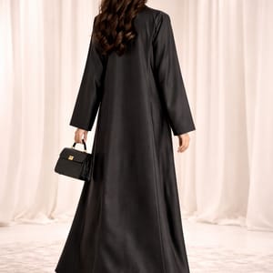 Victoria Satin Petal Detail Abaya I Classic Black Msquare Fashion - Women's Abayas 3