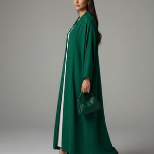 Signature Korean Nida Forest Green Open Abaya Minimalist High-Neck Design Msquare Fashion - Women's Abayas 1