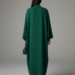 Signature Korean Nida Forest Green Open Abaya Minimalist High-Neck Design Msquare Fashion - Women's Abayas 2
