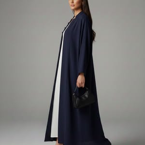 Signature Korean Nida Blue Open Abaya Minimalist High-Neck Design Msquare Fashion - Women's Abayas 1