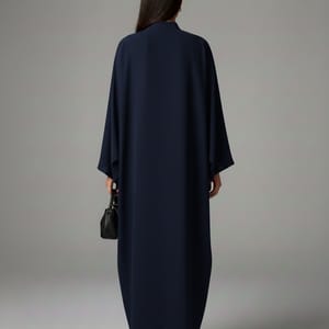 Signature Korean Nida Blue Open Abaya Minimalist High-Neck Design Msquare Fashion - Women's Abayas 2