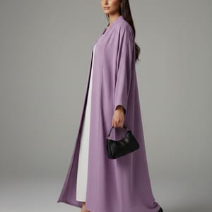Signature Korean Nida Purple Open Abaya Minimalist High-Neck Design Msquare Fashion - Women's Abayas 1