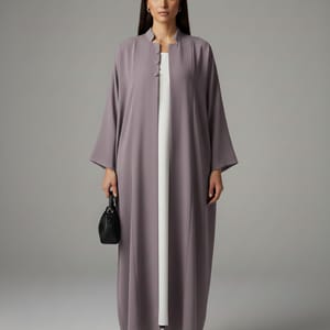 Signature Korean Nida Purple Open Abaya Minimalist High-Neck Design Msquare Fashion - Women's Abayas 9