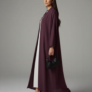 Signature Korean Nida Deep Plum Open Abaya Minimalist High-Neck Design Msquare Fashion - Women's Abayas 1
