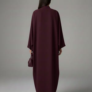 Signature Korean Nida Deep Plum Open Abaya Minimalist High-Neck Design Msquare Fashion - Women's Abayas 2