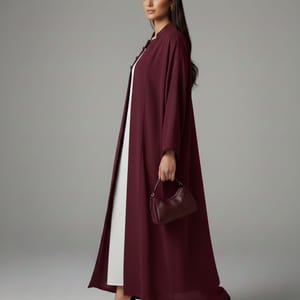 Signature Korean Nida Maroon Open Abaya Minimalist High-Neck Design Msquare Fashion - Women's Abayas 1