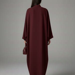 Signature Korean Nida Maroon Open Abaya Minimalist High-Neck Design Msquare Fashion - Women's Abayas 2