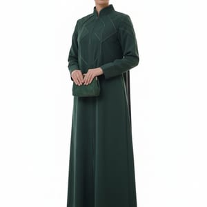 Geometric Panelled Design Green Abaya with Plain Chiffon Headscarf Msquare Fashion - Women's Abayas 1