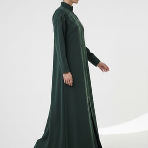 Geometric Panelled Design Green Abaya with Plain Chiffon Headscarf Msquare Fashion - Women's Abayas 2
