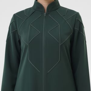 Geometric Panelled Design Green Abaya with Plain Chiffon Headscarf Msquare Fashion - Women's Abayas 3