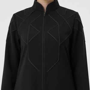 Geometric Panelled Design Black Abaya with Plain Chiffon Headscarf Msquare Fashion - Women's Abayas 1