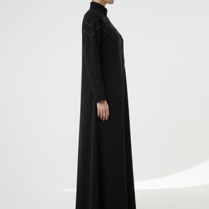Geometric Panelled Design Black Abaya with Plain Chiffon Headscarf Msquare Fashion - Women's Abayas 2