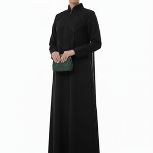 Geometric Panelled Design Black Abaya with Plain Chiffon Headscarf Msquare Fashion - Women's Abayas 3