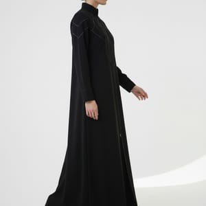 Geometric Panelled Design Black Abaya with Plain Chiffon Headscarf Msquare Fashion - Women's Abayas 4