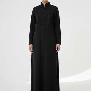 Geometric Panelled Design Black Abaya with Plain Chiffon Headscarf Msquare Fashion - Women's Abayas 10