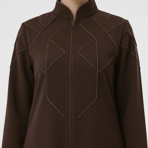 Geometric Panelled Design Brown Abaya with Plain Chiffon Headscarf Msquare Fashion - Women's Abayas 1