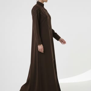 Geometric Panelled Design Brown Abaya with Plain Chiffon Headscarf Msquare Fashion - Women's Abayas 2
