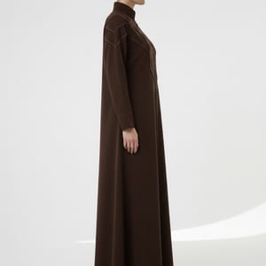 Geometric Panelled Design Brown Abaya with Plain Chiffon Headscarf Msquare Fashion - Women's Abayas 3