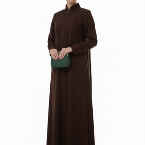 Geometric Panelled Design Brown Abaya with Plain Chiffon Headscarf Msquare Fashion - Women's Abayas 4