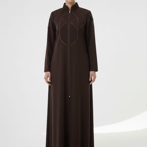 Geometric Panelled Design Brown Abaya with Plain Chiffon Headscarf Msquare Fashion - Women's Abayas 10