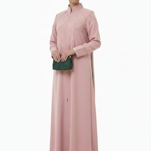 Geometric Panelled Design Pink Abaya with Plain Chiffon Headscarf Msquare Fashion - Women's Abayas 2