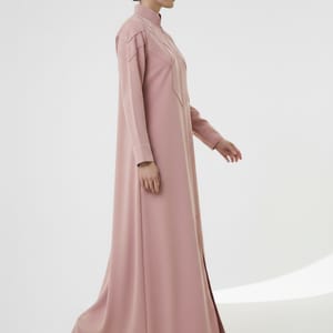 Geometric Panelled Design Pink Abaya with Plain Chiffon Headscarf Msquare Fashion - Women's Abayas 4