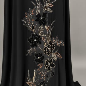 Premium Black Korean Nida Abaya - Elegant Handwork & Lace Floral Embroidery with Chiffon Headscarf Msquare Fashion - Women's Abayas 2