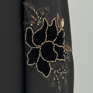 Premium Black Korean Nida Abaya - Elegant Handwork & Lace Floral Embroidery with Chiffon Headscarf Msquare Fashion - Women's Abayas 3