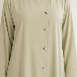 Sage Mist Korean Nida Abaya - Asymmetrical Button Design with Matching Chiffon Headscarf Msquare Fashion - Women's Abayas 2