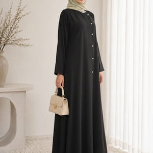 Black Korean Nida Abaya - Asymmetrical Button Design with Matching Chiffon Headscarf Msquare Fashion - Women's Abayas 1