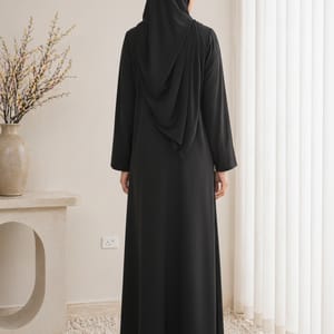 Black Korean Nida Abaya - Asymmetrical Button Design with Matching Chiffon Headscarf Msquare Fashion - Women's Abayas 3