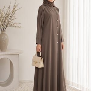 Brown Korean Nida Abaya - Asymmetrical Button Design with Matching Chiffon Headscarf Msquare Fashion - Women's Abayas 1