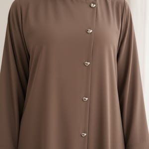 Brown Korean Nida Abaya - Asymmetrical Button Design with Matching Chiffon Headscarf Msquare Fashion - Women's Abayas 2