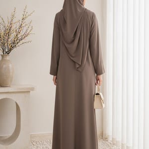 Brown Korean Nida Abaya - Asymmetrical Button Design with Matching Chiffon Headscarf Msquare Fashion - Women's Abayas 3