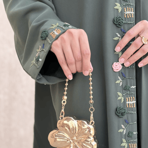Msquare Fashion Hand-Embroidered Green Barbie Crepe Abaya with Headscarf