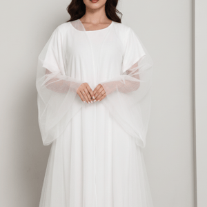 Msquare Fashion White Tulle Net Designer Abaya