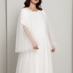 Msquare Fashion White Tulle Net Designer Abaya